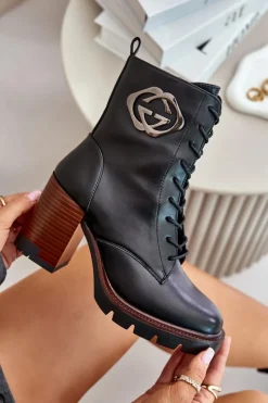 Buty damskie Vinceza Ocieplane Botki Damskie Na Słupku Vinceza 58359 Czarne