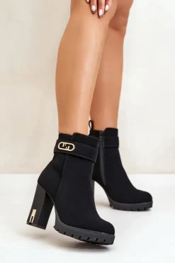 Boto Botki Na Słupku|Czarne Botki*Ocieplane Botki Damskie Na Słupku Na Zamek Czarne Narielis