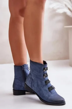 Boto Ocieplane Botki Damskie Na Zamek e Evalith Niebieski