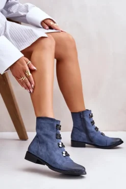 Boto Ocieplane Botki Damskie Na Zamek e Evalith Niebieski