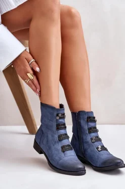 Boto Ocieplane Botki Damskie Na Zamek e Evalith Niebieski