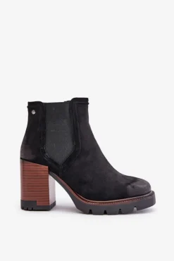 New Buty damskie Vinceza Ocieplane Botki Damskie Na Słupku Z Eko Zamszu Vinceza 58356 Czarne