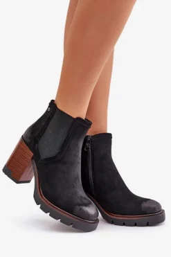 New Buty damskie Vinceza Ocieplane Botki Damskie Na Słupku Z Eko Zamszu Vinceza 58356 Czarne