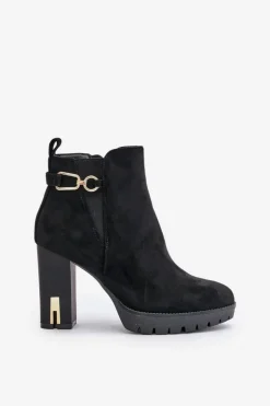 Boto Ocieplane Botki Damskie Na Wysokim Obcasie Słupku Czarne Terisanna