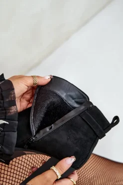 Boto Ocieplane Botki Damskie Na Wysokim Obcasie Słupku Czarne Terisanna