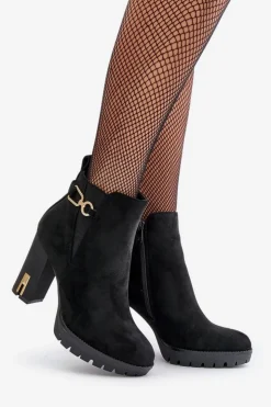 Boto Ocieplane Botki Damskie Na Wysokim Obcasie Słupku Czarne Terisanna