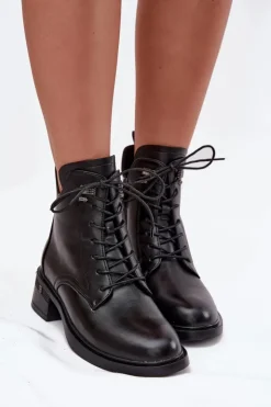 Buty damskie Vinceza Botki Ocieplane|Botki Sznurowane*Ocieplane Botki Damskie Na Klocku Vinceza 58602 Czarne Czarny