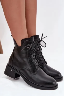 Buty damskie Vinceza Botki Ocieplane|Botki Sznurowane*Ocieplane Botki Damskie Na Klocku Vinceza 58602 Czarne Czarny