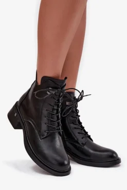 Buty damskie Vinceza Botki Ocieplane|Botki Sznurowane*Ocieplane Botki Damskie Na Klocku Vinceza 58602 Czarne Czarny