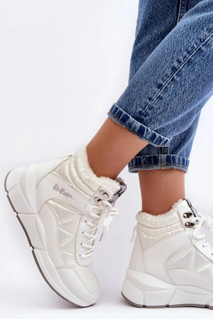 Best Lee Cooper Ocieplane Botki Damskie Na Platformie LCJ-23-44-1983L Białe