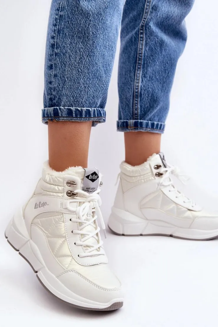 Best Lee Cooper Ocieplane Botki Damskie Na Platformie LCJ-23-44-1983L Białe