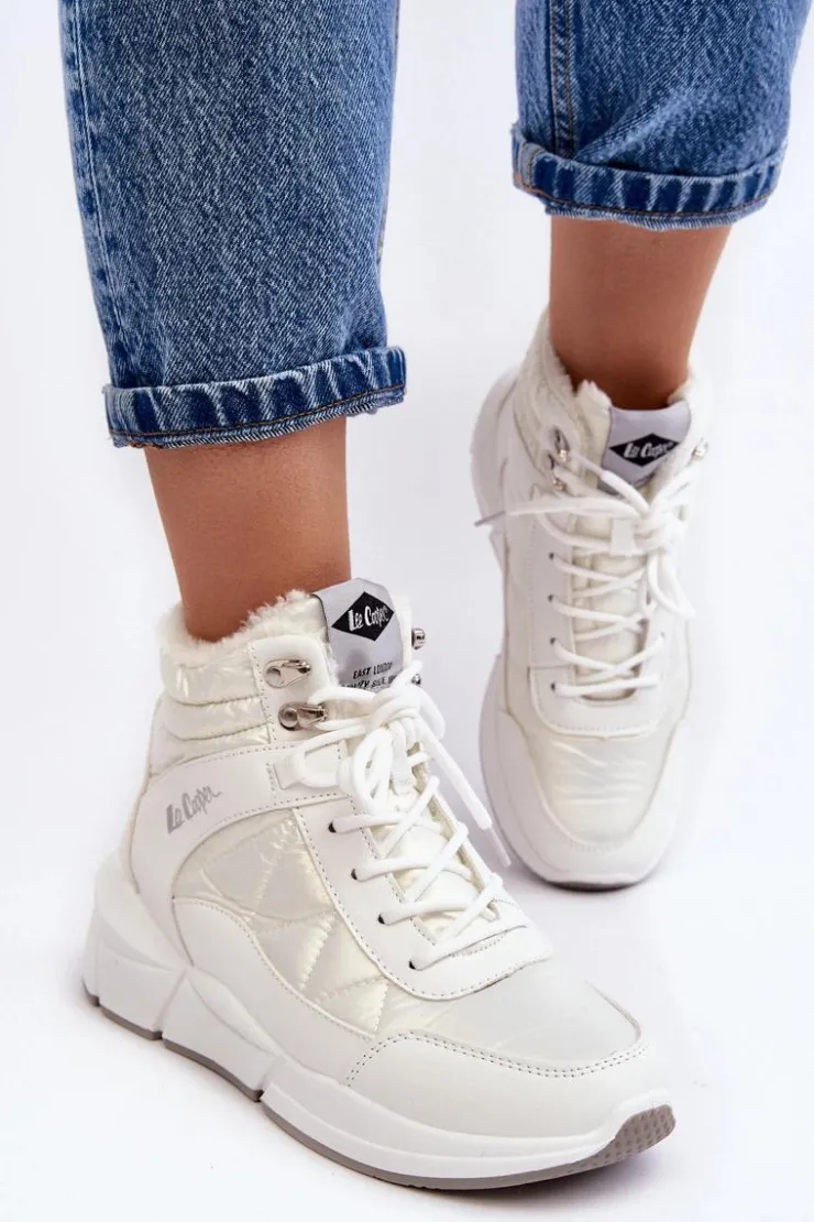 Best Lee Cooper Ocieplane Botki Damskie Na Platformie LCJ-23-44-1983L Białe