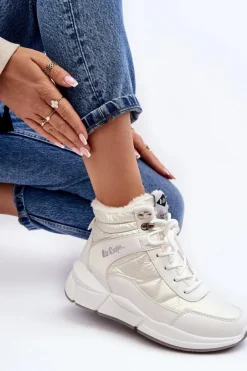 Best Lee Cooper Ocieplane Botki Damskie Na Platformie LCJ-23-44-1983L Białe