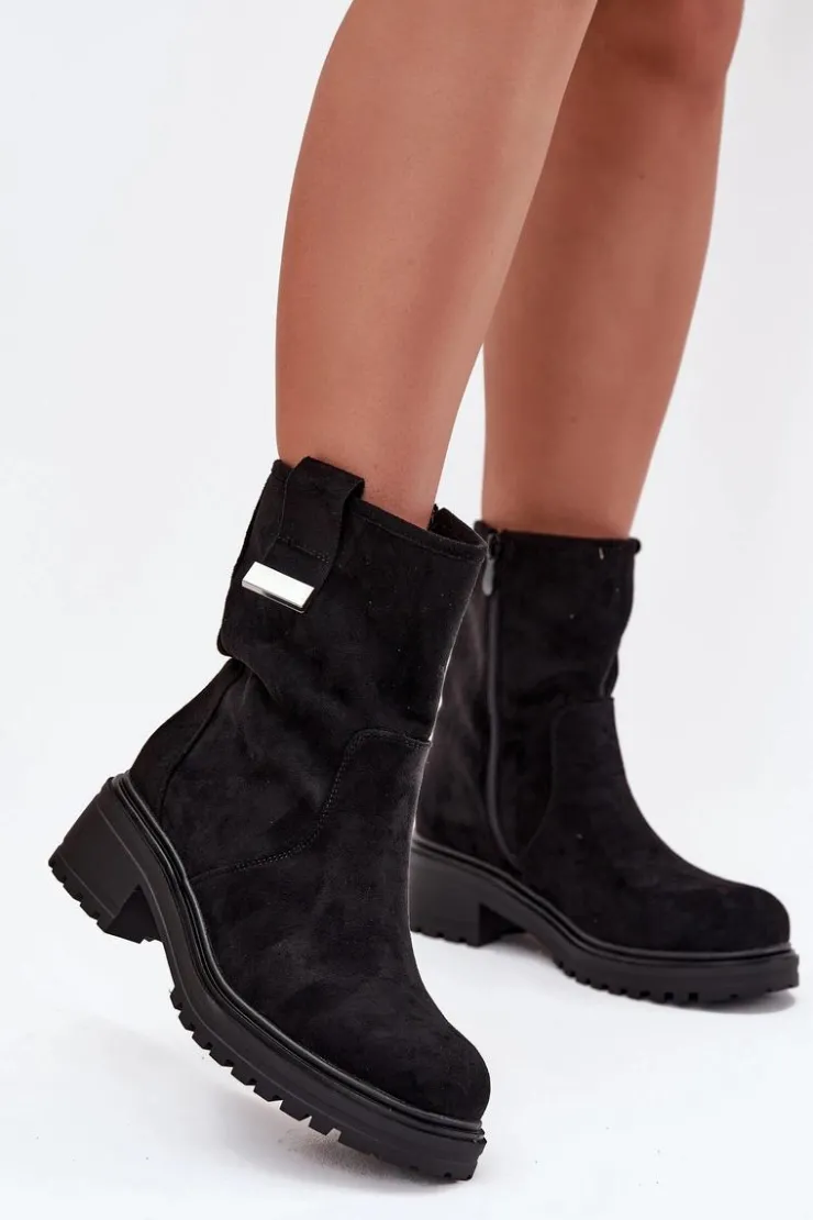 Boto Brązowe I Beżowe Botki|Botki Na Obcasie*Ocieplane Botki Damskie Na Niskim Obcasie Czarne Mirellea Czarny