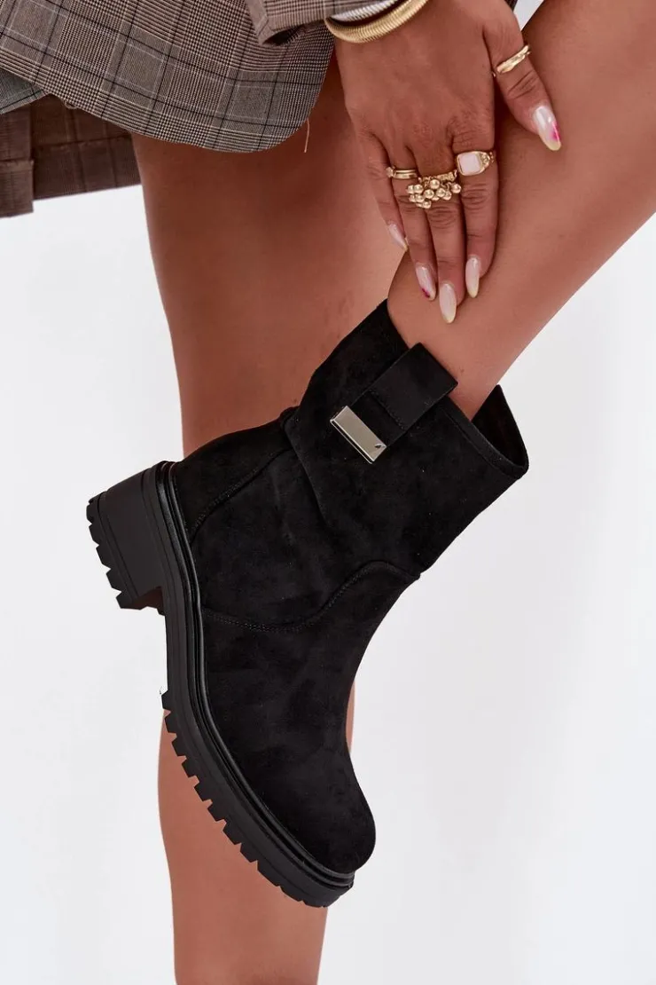 Boto Brązowe I Beżowe Botki|Botki Na Obcasie*Ocieplane Botki Damskie Na Niskim Obcasie Czarne Mirellea Czarny