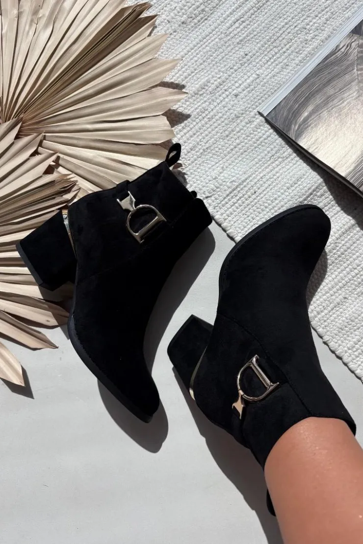 Boto Botki Ocieplane|Botki Na Słupku*Ocieplane Botki Damskie Na Słupku Ze Złotymi Elementami Czarne Ambrine Czarny