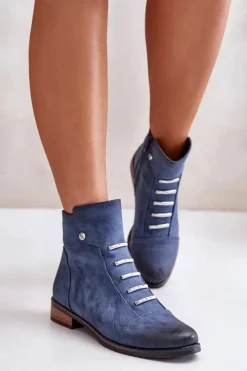 Damskie Boto Ocieplane Botki Damskie Na Płaskim Obcasie Niebieskie Labise
