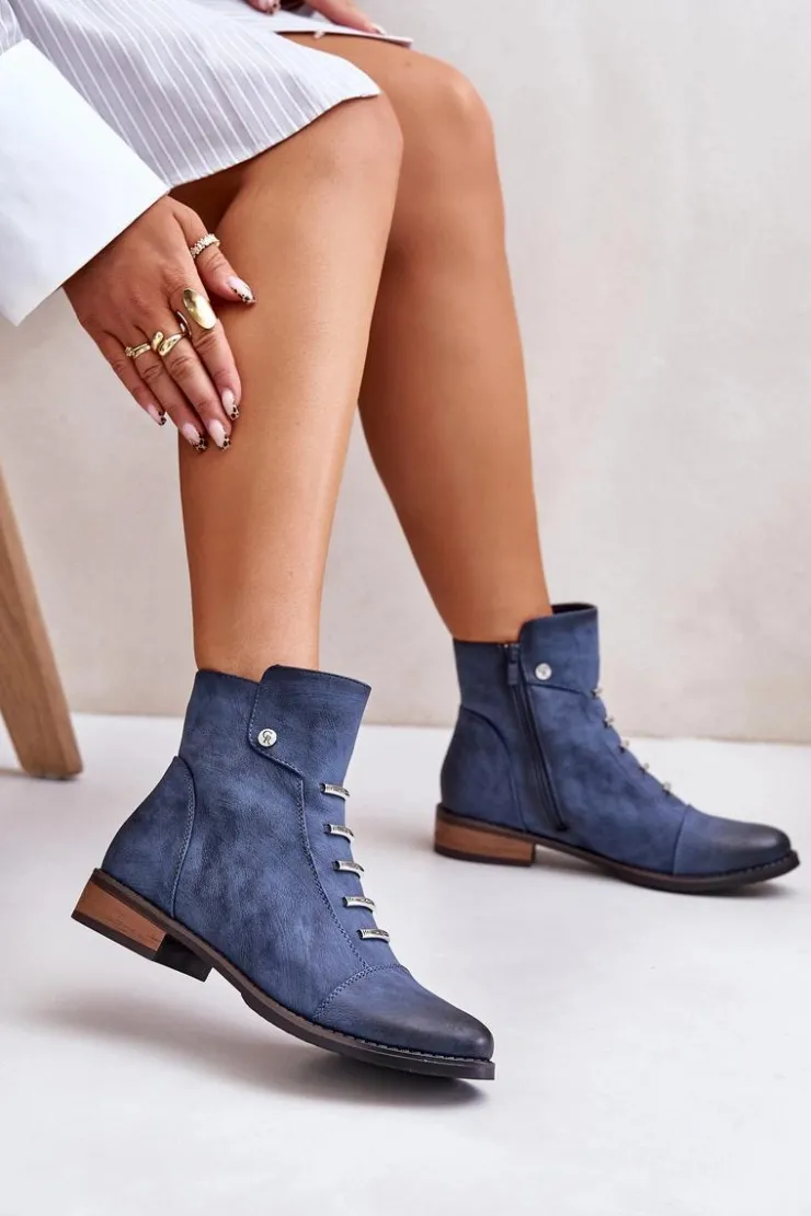 Damskie Boto Ocieplane Botki Damskie Na Płaskim Obcasie Niebieskie Labise