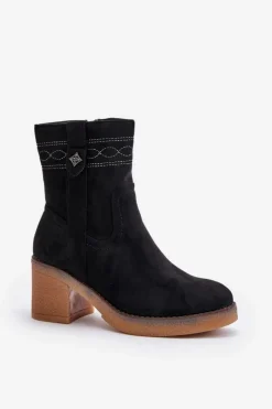 Boto Botki Ocieplane|Botki Na Obcasie*Ocieplane Botki Damskie Na Obcasie Słupku Czarne Vailia Czarny