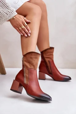 Sale Boto Ocieplane Botki Damskie Na Obcasie Słupku Brązowe Relabina Brązowy