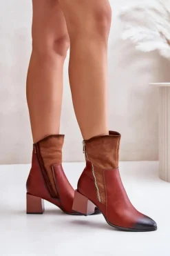 Sale Boto Ocieplane Botki Damskie Na Obcasie Słupku Brązowe Relabina Brązowy