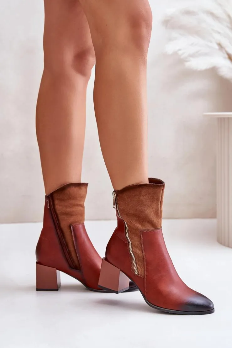 Sale Boto Ocieplane Botki Damskie Na Obcasie Słupku Brązowe Relabina Brązowy