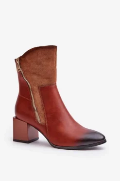 Sale Boto Ocieplane Botki Damskie Na Obcasie Słupku Brązowe Relabina Brązowy