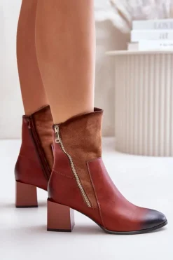 Sale Boto Ocieplane Botki Damskie Na Obcasie Słupku Brązowe Relabina Brązowy