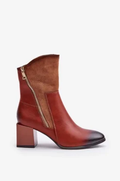 Sale Boto Ocieplane Botki Damskie Na Obcasie Słupku Brązowe Relabina Brązowy