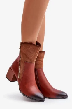 Sale Boto Ocieplane Botki Damskie Na Obcasie Słupku Brązowe Relabina Brązowy