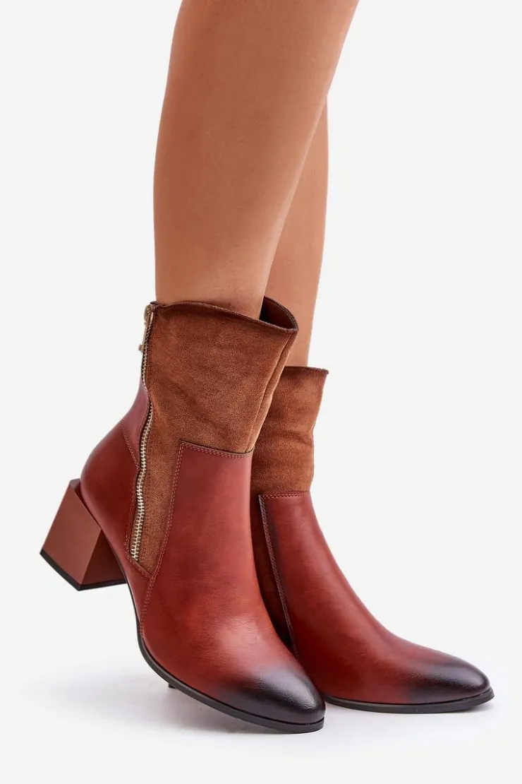 Sale Boto Ocieplane Botki Damskie Na Obcasie Słupku Brązowe Relabina Brązowy