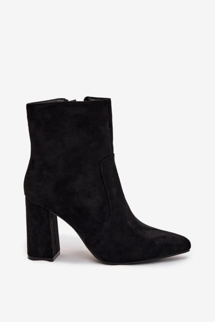 Boto Botki Ocieplane|Botki Na Słupku*Ocieplane Botki Damskie Na Słupku Z Eko Zamszu Czarne Pralina