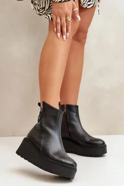 Hot Buty damskie Vinceza Ocieplane Botki Damskie Na Koturnie I Platformie Skóra Naturalna Czarne Vinceza 58340