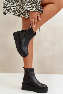 Hot Buty damskie Vinceza Ocieplane Botki Damskie Na Koturnie I Platformie Skóra Naturalna Czarne Vinceza 58340