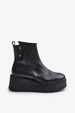 Hot Buty damskie Vinceza Ocieplane Botki Damskie Na Koturnie I Platformie Skóra Naturalna Czarne Vinceza 58340