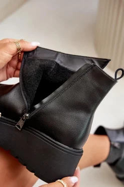 Hot Buty damskie Vinceza Ocieplane Botki Damskie Na Koturnie I Platformie Skóra Naturalna Czarne Vinceza 58340