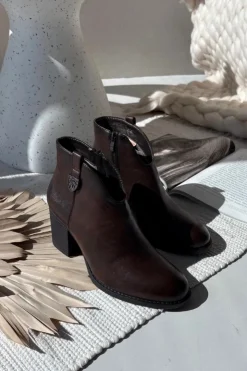 New Boto Ocieplane Botki Damskie Na Słupku Z Eko Skóry Czekoladowe Talienne