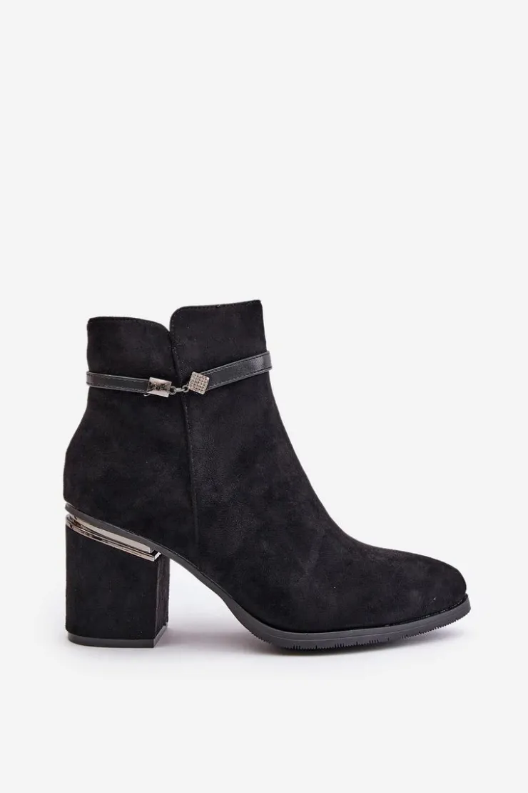 Buty damskie Vinceza Botki Ocieplane|Brązowe I Beżowe Botki*Ocieplane Botki Damskie Na Słupku Z Ozdobnym Paskiem Vinceza 16446 Czarne