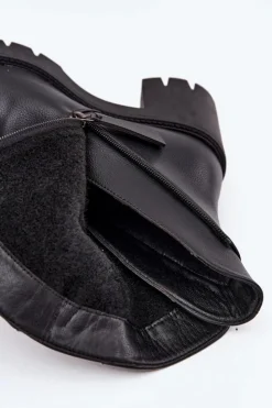 Buty damskie Vinceza Botki Ocieplane|Botki Skórzane*Ocieplane Botki Damskie Na Masywnym Obcasie Z Podwójnym Zamkiem Vinceza 58605 Czarne