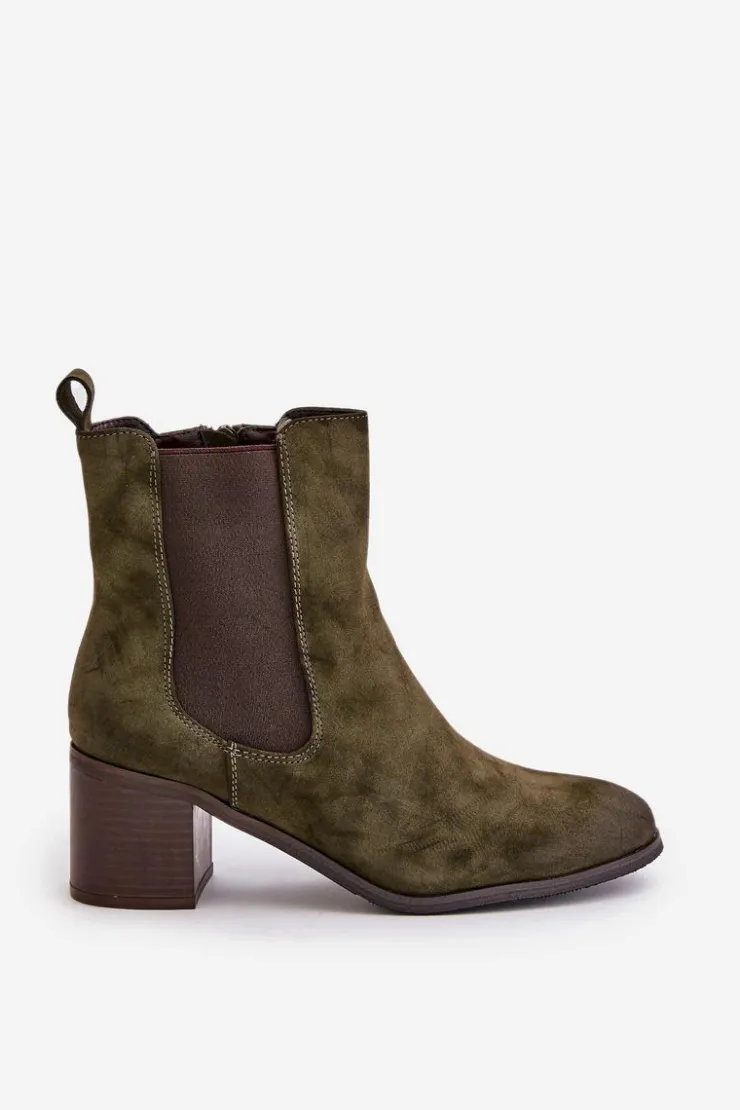 Damskie Boto Ocieplane Botki Damskie Na Słupku Ciemnozielone Radeya