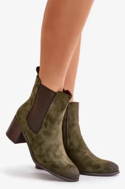 Damskie Boto Ocieplane Botki Damskie Na Słupku Ciemnozielone Radeya