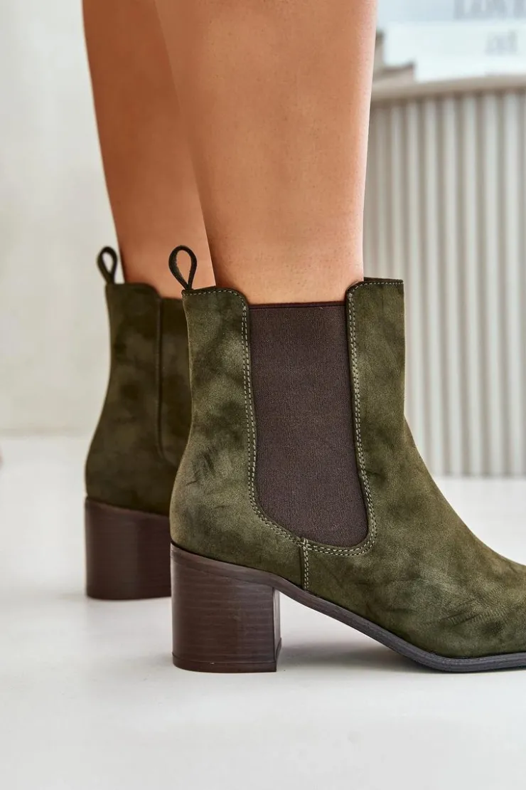 Damskie Boto Ocieplane Botki Damskie Na Słupku Ciemnozielone Radeya