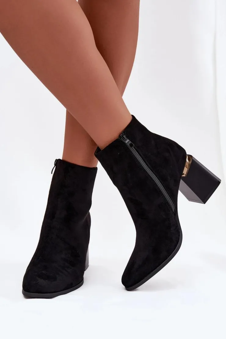 Outlet Boto Ocieplane Botki Damskie Na Słupku Z Eko Zamszu Czarne Brivelle