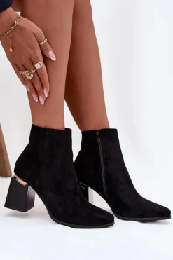 Outlet Boto Ocieplane Botki Damskie Na Słupku Z Eko Zamszu Czarne Brivelle