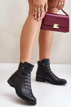 Boto Botki Ocieplane|Czarne Botki*Ocieplane Botki Damskie Na Płaskim Obcasie Czarne Labise Czarny