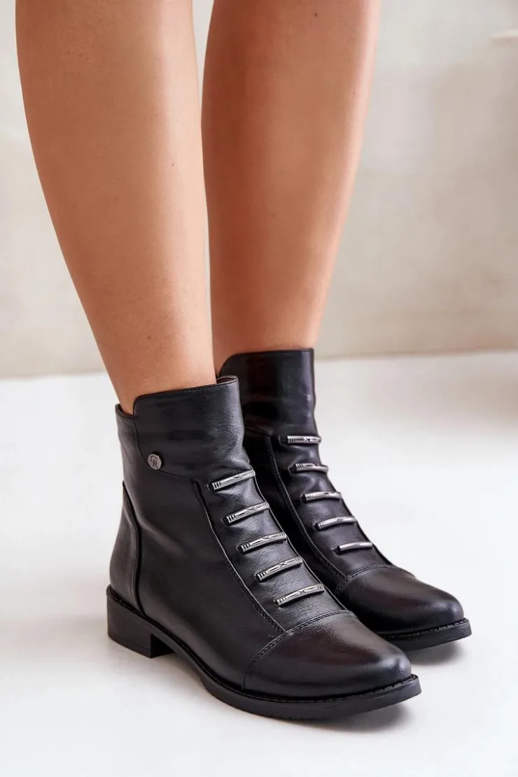 Boto Botki Ocieplane|Czarne Botki*Ocieplane Botki Damskie Na Płaskim Obcasie Czarne Labise Czarny