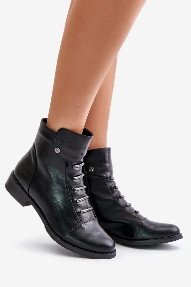 Boto Botki Ocieplane|Czarne Botki*Ocieplane Botki Damskie Na Płaskim Obcasie Czarne Labise Czarny