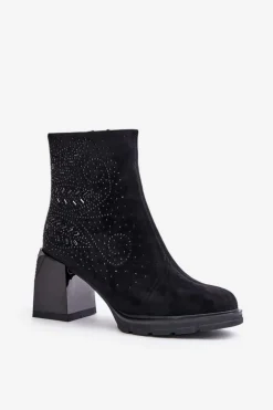 Damskie Damskie buty S.Barski Ocieplane Botki Damskie Na Słupku Ze Zdobieniem D&A MR880-130 Czarne