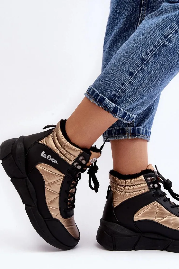 Lee Cooper Trekkingowe Damskie|Damskie Trapery*Ocieplane Botki Damskie Na Platformie LCJ-23-44-1986L Złote