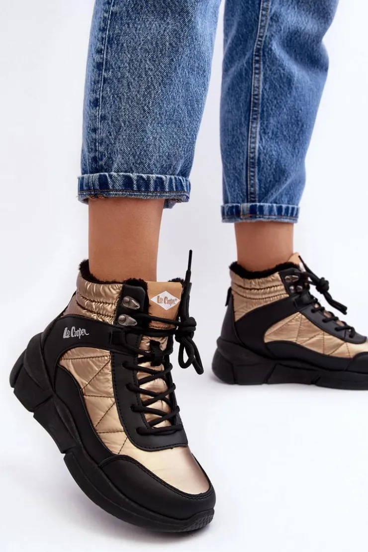 Lee Cooper Trekkingowe Damskie|Damskie Trapery*Ocieplane Botki Damskie Na Platformie LCJ-23-44-1986L Złote